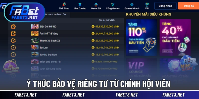 Ý thức bảo vệ riêng tư từ chính hội viên 